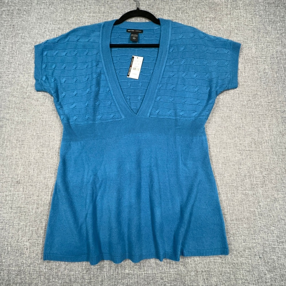 New York & Company Top Womens L Officecore Y2K Soft Knit Coquette Babydoll NEW